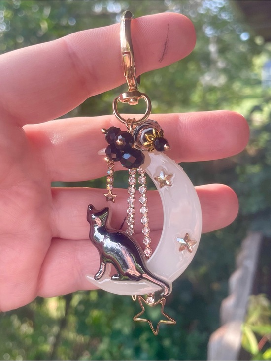 Hand Crafted Accessories - Hand Crafted Cat & Moon Keychain Purse Charm